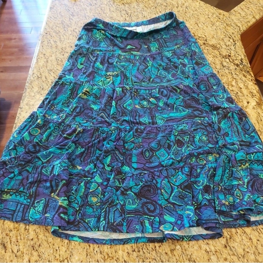 Chico's Blue and Green Patterned Maxi flowing Skirt